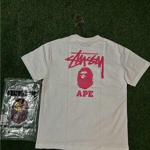 Bape White Tee with Pink Graphic